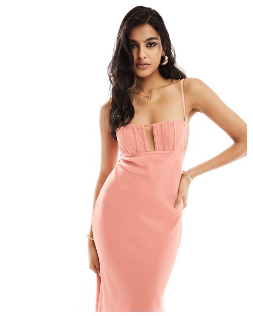 ASOS Pink Corset Bust Detail Bias Midi Dress