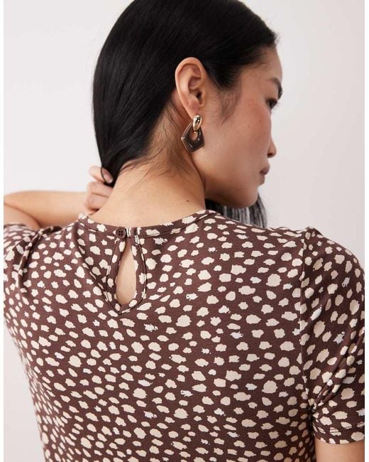Wednesday's Girl Brown Short Sleeve Midaxi Smudge Spot Print