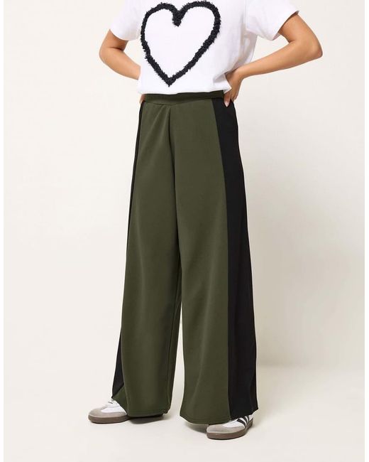 PixieGirl Green Petite Side Panel Wide Leg Trousers