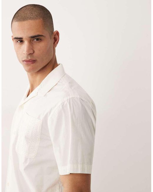 SELECTED White Eyelet Short Sleeve Shirt for men