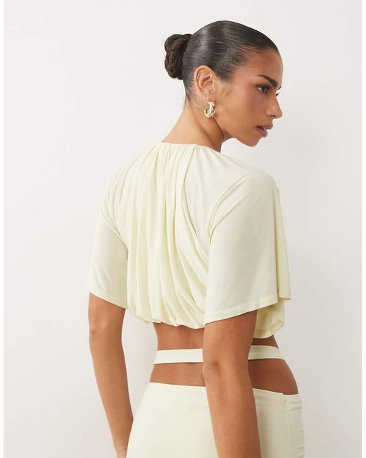 ASOS Natural Co-Ord Slinky Draped Top With Shell Trim