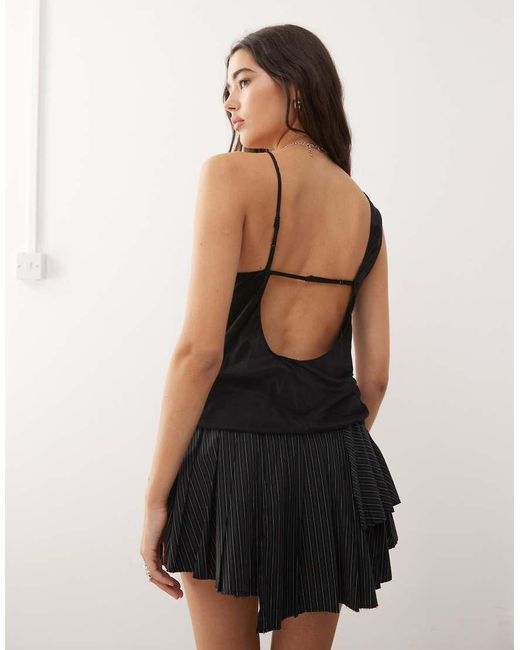 Weekday Black Asymmetric Satin Top With Open Back