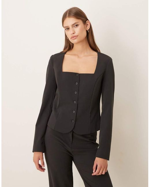 Mango Black Klumi Tailored Square Neck Jacket Co-Ord