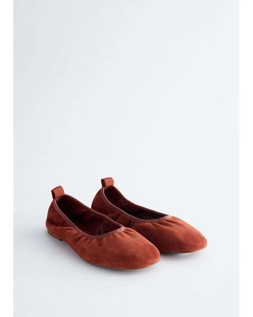 & Other Stories Red Suede Ruched Ballet Flats
