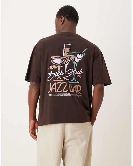ASOS Brown Oversized T-Shirt With Jazz Bar Graphic for men