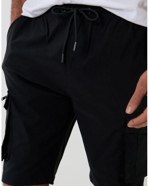 Threadbare Black Elasticated Waist Stretch Cargo Shorts for men