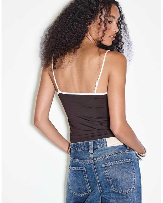 Stradivarius Blue Polyamide Spaghetti Strap Top