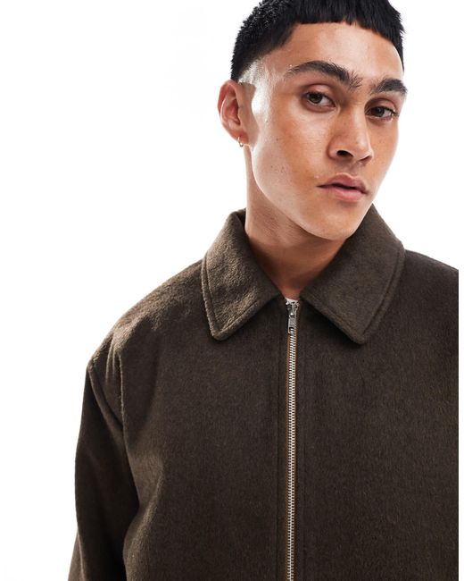 Blouson harrington oversize imitation laine ASOS pour homme en coloris Black