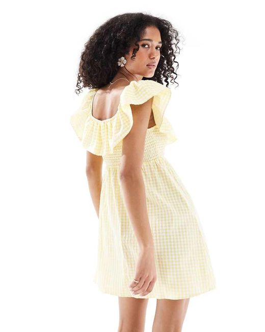 Vero Moda White Shirred Bodice Mini Dress With Frill Detail