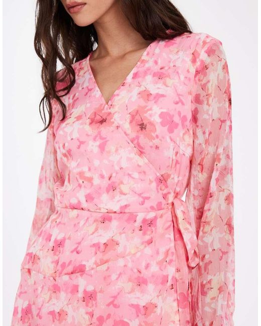 Vero Moda Pink Smilla Chiffon Long Sleeve Wrap Front Mini Dress