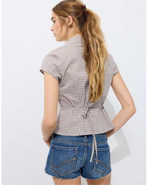 Stradivarius Gray Short Sleeve Under-bust Seam Shirt