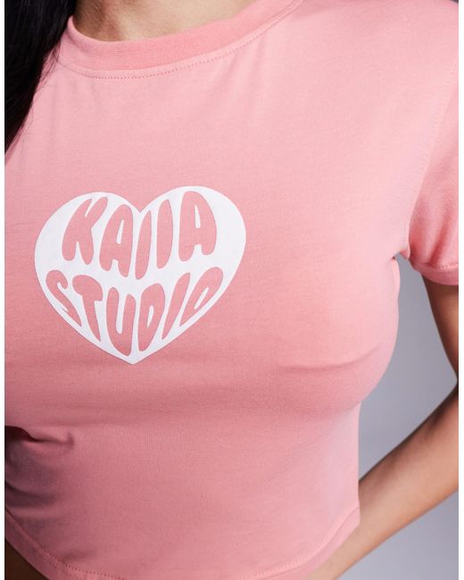 Kaiia Pink Contrast Heart Logo Baby Tee Co-Ord