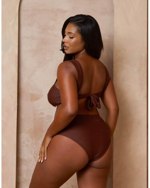 Moda Minx Curve Brown X Alessa Tyrrell-charles High Waist Bikini Bottom With Hoop Detail