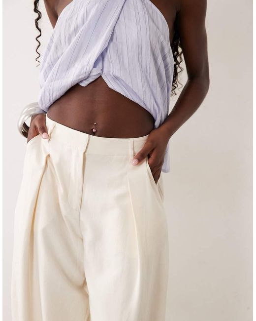 ASOS Natural Tailored Balloon Pants With Ruffle Hem