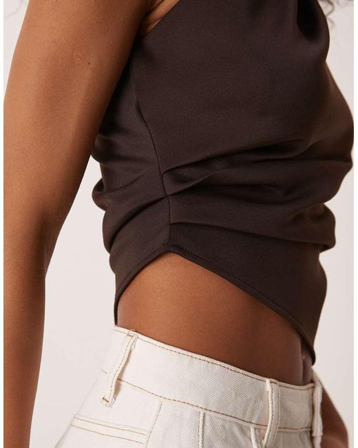 ASOS Black One Shoulder Asymmetric Hem Top With Ruching