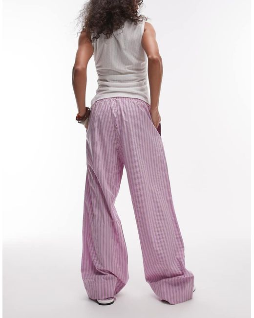 ARKET Purple Poplin Straight Leg Trousers With Pull-on Waist