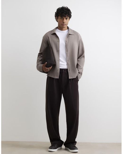 River Island Gray Boxy Fit Long Sleeve Plisse Shirt for men