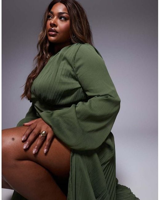 ASOS Green Asos Design Curve Pleated Waist Detail Long Sleeve Top