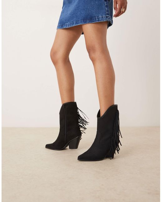 Glamorous Black Fringe Western Knee Boots