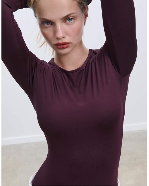 Stradivarius White Long Sleeve Polyamide Bodysuit