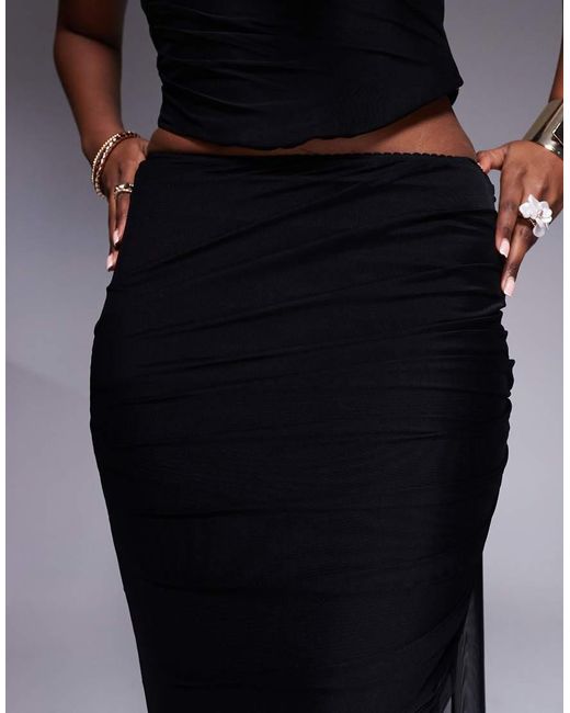 House Of Cb Blue Cassidy Mesh Maxi Skirt With Fluted Hem