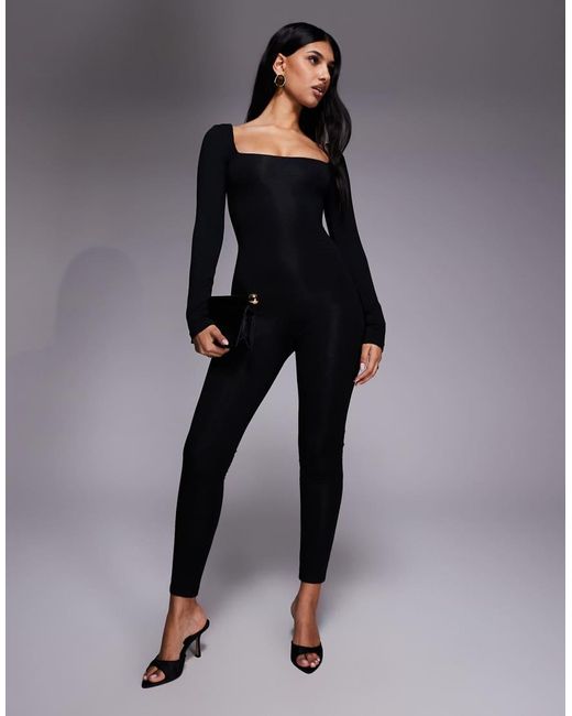 Oh Polly Blue Square Neck Long Sleeve Jumpsuit