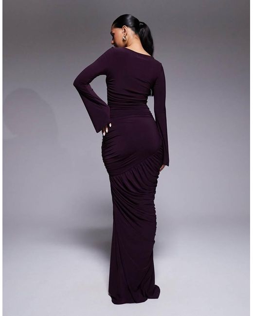 ASOS Purple Sculpting Gauged Panelled Maxi Dress With Long Sleeves