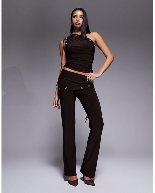 Kaiia Gray Exclusive Double Layered Slinky Eyelet Detail Ruched One Shoulder Top