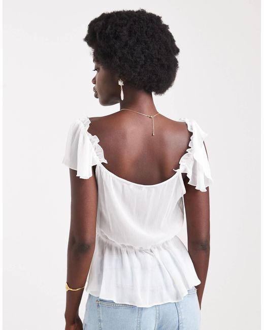 Miss Selfridge White Chiffon Ruffle Button Through Top