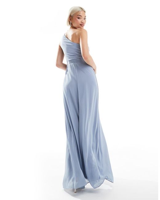 TFNC London Blue Bridesmaid Chiffon Maxi Dress With Wrap Skirt
