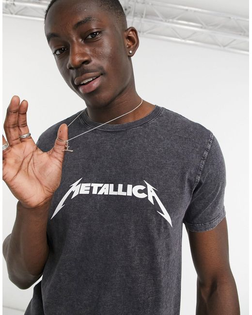 Bershka Black Metallica Print T-shirt for men