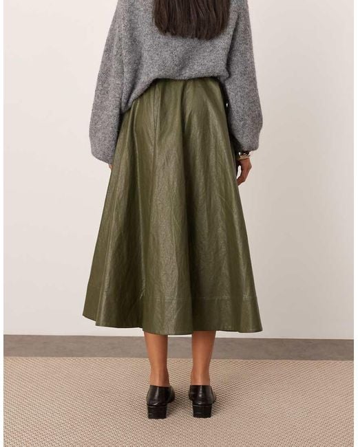 ASOS Green Crinkle Pu Full Midi Skirt