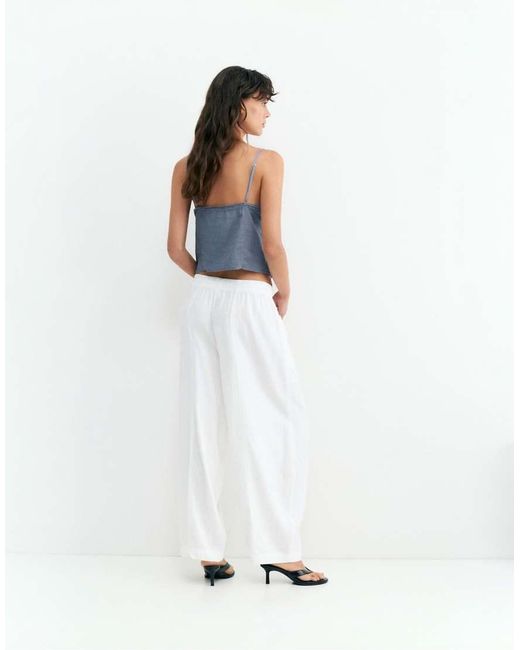 Pull&Bear Blue Lace-Trimmed Camisole Crop Top