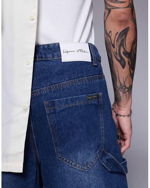 Pantalones Cortos Vaqueros Holgados De Estilo Carpintero De Liquor N Poker de hombre de color Blue