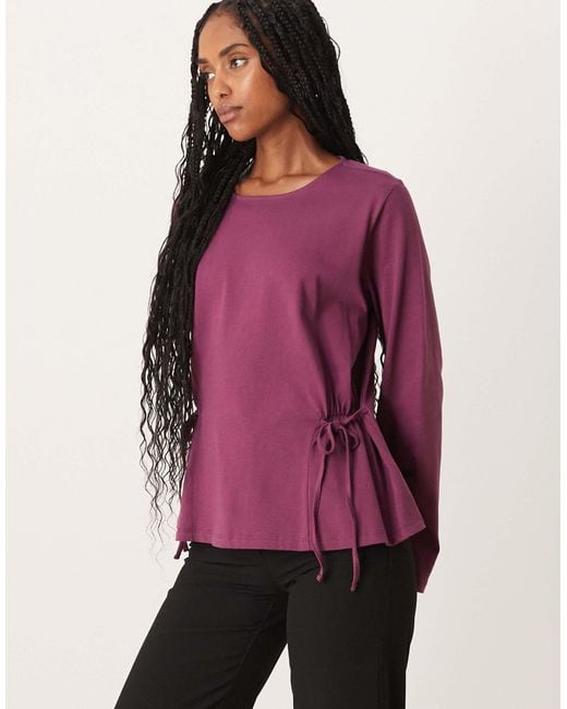 ASOS Purple Cinched Tie Side Long Sleeve Top