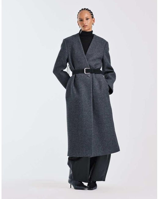 ASOS Blue Premium Wool Blend Collarless Coat