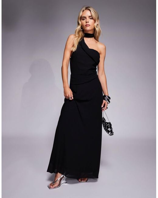 TFNC London One Shoulder Scarf Neck Maxi Dress in Black | Lyst