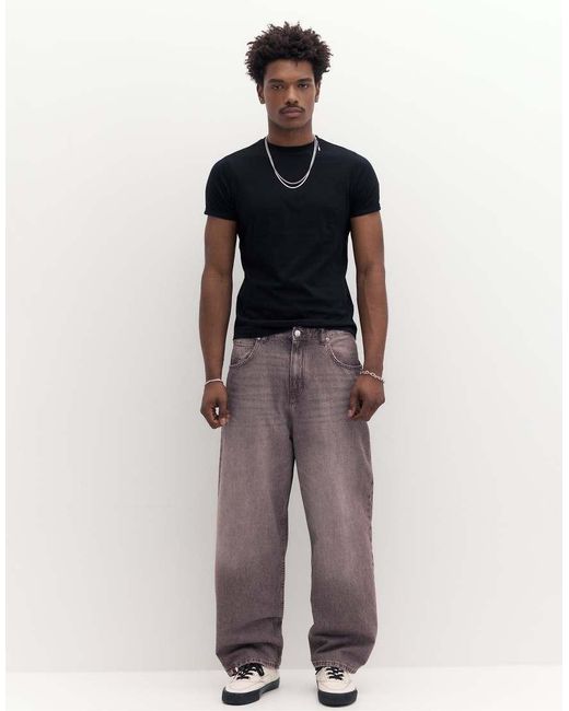 Pull&Bear White Basic Muscle Fit T-Shirt for men