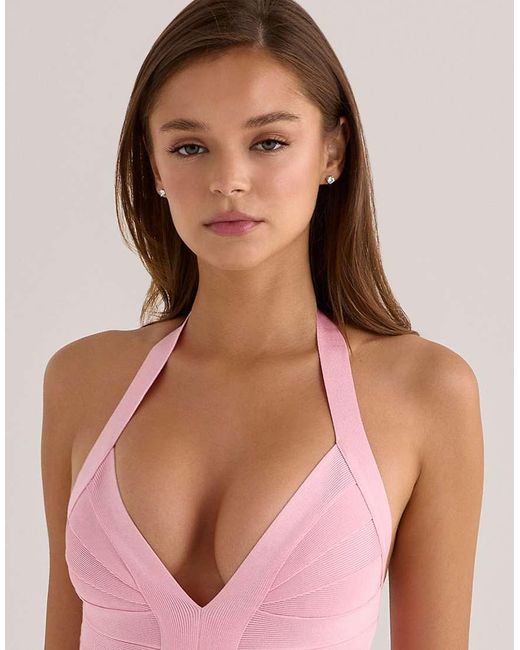 House Of Cb Pink The Contour Lychee Sculpting Halter V Waist Mini Bandage Dress