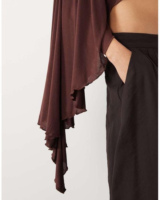 ASOS Brown Longline Flare Sleeve Cape Top