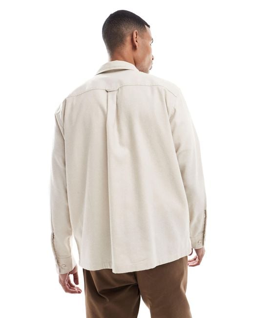 Jack & Jones – hemdjacke aus angerautem stoff in Natural für Herren