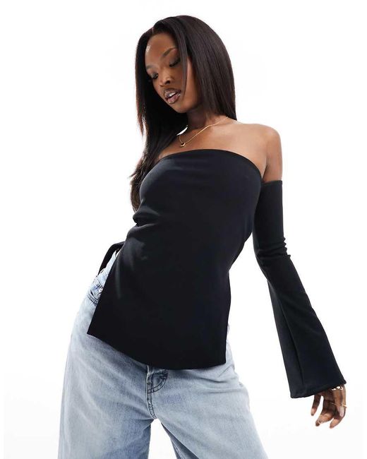 Long sleeve black bardot top 2025