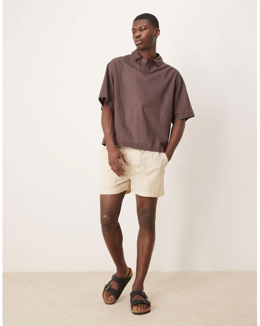 ASOS Brown Boxy Oversized Overhead Linen Look Shirt for men