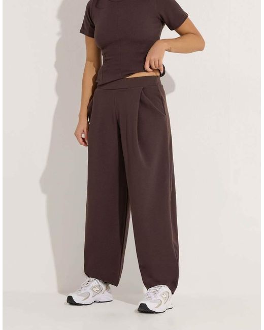 PixieGirl Brown Petite Jersey Pleated Barrel Trousers