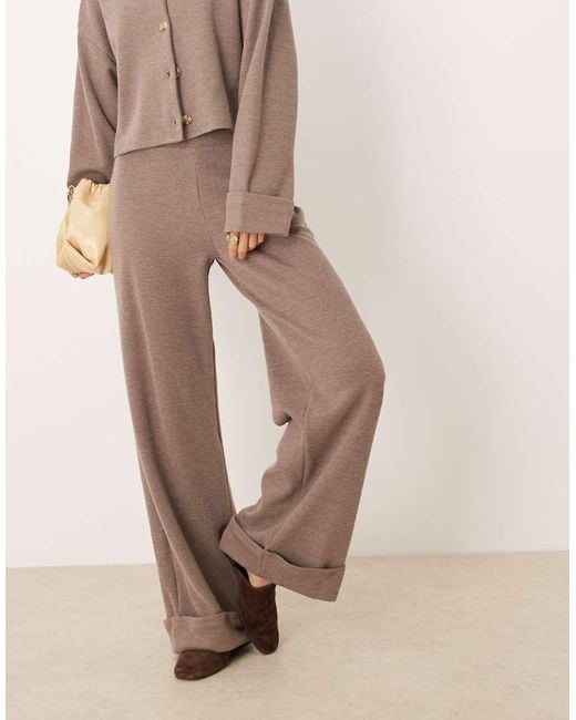 ASOS Zachte Broek Met Wijde Pijpen En Zoom Met Omslag in het Brown
