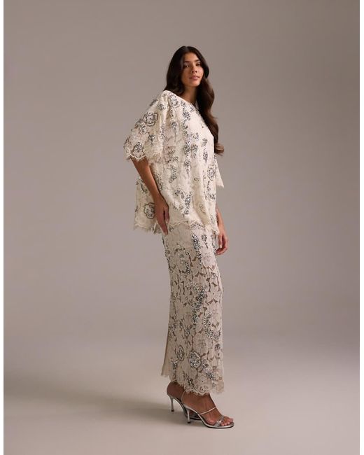 ASOS Brown Bridal Lace Top With Embellishment