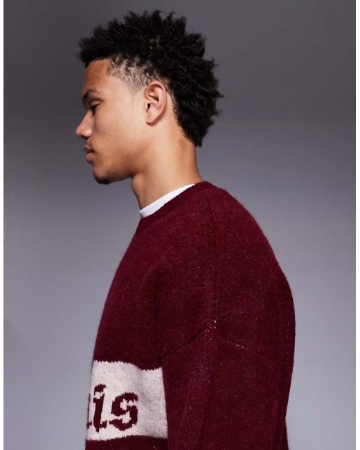 ASOS Red Oversized Knitted Graphic Jumper for men