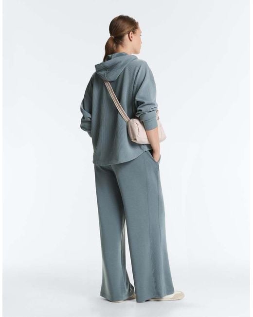 Oysho Blue Ribbed Zip-Up Sweatshirt With Soft-Touch Modal