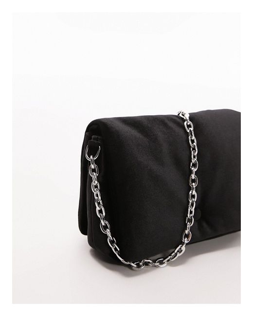 Charlotte - sac porté épaule en velours rembourré avec bouton TOPSHOP en coloris Black
