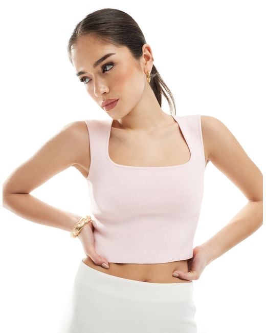 Top en maille légère à encolure carrée Stradivarius en coloris Natural